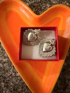 Silver Sacred Heart Earrings with Sterling Silver from a Mexico Jewelry Store